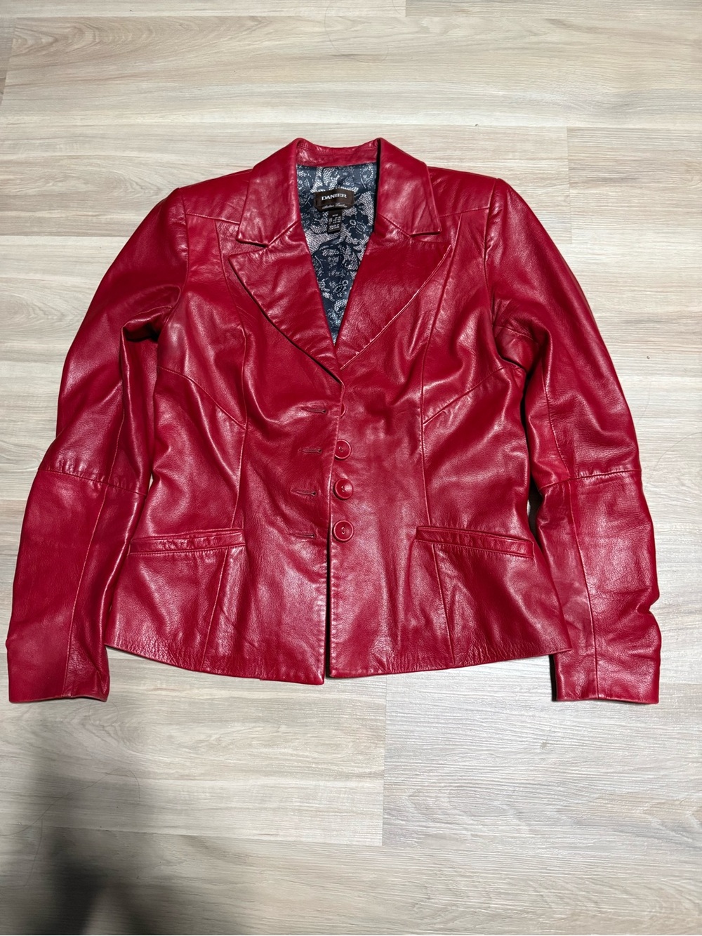 Danier Women's Red Leather Button-Front Blazer